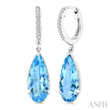12X5 MM Evoque Gemstones Pear Shape Blue Topaz and 1/10 Ctw Round Cut Diamond Semi-Precious Earrings in 10K White Gold