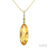 16X6 MM Evoque Gemstone Oval Shape Citrine and 1/20 Ctw Round Cut Diamond Semi-Precious Pendant With Chain in 10K Yellow Gold