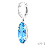14X6 MM Evoque Gemstones Oval Shape Blue Topaz and 1/10 Ctw Round Cut Diamond Semi-Precious Earrings in 14K White Gold