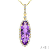 16X6 MM Evoque Gemstones Oval Shape Amethyst and 1/5 Ctw Round Cut Diamond Semi-Precious Pendant With Chain in 10K Yellow Gold