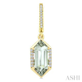 12X5 MM Evoque Gemstones Hexagon Shape Green Amethyst and 1/5 Ctw Round Cut Diamond Semi-Precious Earrings in 10K Yellow Gold