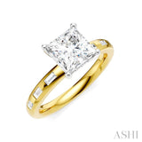 1/4 Ctw Princess Shape Baguette and Round Cut Diamond Semi-Mount Engagement Ring in 14K Yellow and White Gold