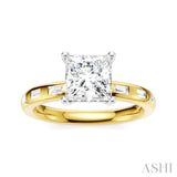 1/4 Ctw Princess Shape Baguette and Round Cut Diamond Semi-Mount Engagement Ring in 14K Yellow and White Gold