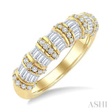 1 Ctw Baguette and Round Cut Diamond Fashion Bamboo Band in 14K Yellow Gold