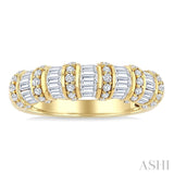 1 Ctw Baguette and Round Cut Diamond Fashion Bamboo Band in 14K Yellow Gold