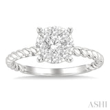 1/2 Ctw Lovebright Circular Shape Rope Textured Shank Round Cut Diamond Cluster Ring in 14K White Gold
