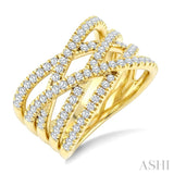 1 Ctw Round Cut Diamond Criss-Cross Bold Fashion Band in 14K Yellow Gold