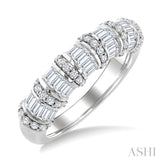 1 Ctw Baguette and Round Cut Diamond Fashion Bamboo Band in 14K White Gold