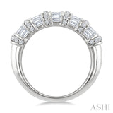 1 Ctw Baguette and Round Cut Diamond Fashion Bamboo Band in 14K White Gold