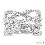 1 Ctw Round Cut Diamond Criss-Cross Bold Fashion Band in 14K White Gold