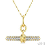 1/3 Ctw Round Cut Diamond T-Bar Fashion Pendant With Chain in 10K Yellow Gold