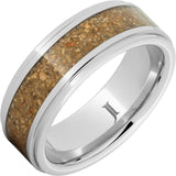 Serinium® Ring with Tan-Brown Dinosaur Bone Fossil Inlay and Flat Recessed Edges