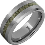 Rugged Tungsten™ Ring with Rare Green Fossil Dinosaur Bone Inlay