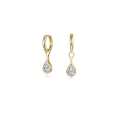 Teardrop Bezel Charm Huggie Hoops