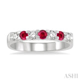 2.6 MM Ruby and 1/4 Ctw Round Cut Diamond Precious Wedding Band in 14K White Gold