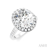 3/4 Ctw Oval Shape Round Cut Diamond Halo Semi-Mount Engagement Ring in 14K White Gold