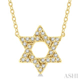 1/10 Ctw Petite Star of David Round Cut Diamond Fashion Pendant With Chain in 14K Yellow Gold