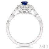 6x4 MM Oval Shape Sapphire and 1/6 Ctw Round Cut Diamond Precious Ring in 10K White Gold