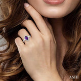 9x6 MM Pear Shape Amethyst and 1/10 Ctw Round Cut Diamond Semi-Precious Ring in 10K White Gold