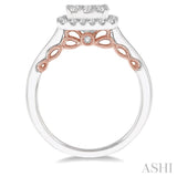 3/4 ctw Cushion Shape Lovebright Round Cut Diamond Ring in 14K White and Rose Gold
