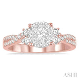 3/4 ctw Crossed Split Shank Lovebright Diamond Cluster Ring in 14K Rose and White Gold