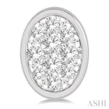 1/3 Ctw Oval Shape Lovebright Round Cut Diamond Bezel Stud Earring in 14K White Gold