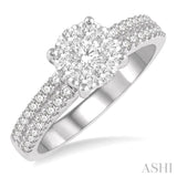 3/4 ctw Round Lovebright Diamond Cluster Ring in 14K White Gold