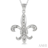 1/20 ctw Single Cut Diamond Fleur De Lis Pendant in Sterling Silver with Chain