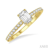 1/2 ctw Round Cut Diamond Ladies Engagement Ring With 1/4 ct Emerald Cut Center Stone in 14K Yellow Gold