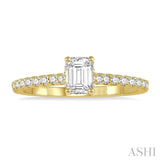 1/2 ctw Round Cut Diamond Ladies Engagement Ring With 1/4 ct Emerald Cut Center Stone in 14K Yellow Gold