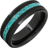 Black Diamond Ceramic TMTurquoise Ring with Eagle Feather Engraving