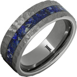 Rugged Tungsten Ring with Lapis Lazuli Inlay and Moon Crater Finish
