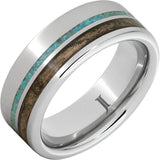 Barrel Aged Serinium® Ring with Bourbon Wood and Turquoise Inlays