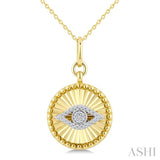 1/10 Ctw Round Cut Diamond Evil Eye Round Fluted Medallion Fashion Pendant With Chain in 10K Yellow and White Gold
