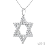 2 Ctw Star of David Round Cut Diamond Fashion Pendant With Chain in 14K White Gold