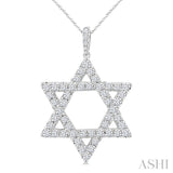 2 Ctw Star of David Round Cut Diamond Fashion Pendant With Chain in 14K White Gold