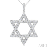 2 Ctw Star of David Round Cut Diamond Fashion Pendant With Chain in 14K White Gold