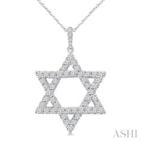 1 Ctw Star of David Round Cut Diamond Fashion Pendant With Chain in 14K White Gold