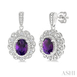 7X5 MM Oval Cut Amethyst and 1/20 Ctw Round Cut Diamond Semi-Precious Earring in Sterling Silver