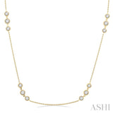 2 Ctw Three Stone Bezel Set Round Cut Diamond Station Necklace in 14K Yellow Gold