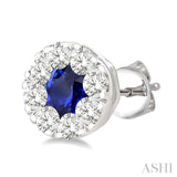 3.3 MM Sapphire and 1/2 Ctw Round Cut Diamond Lovebright Precious Stud Earrings in 14K White Gold