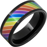 Black Diamond Ceramic Ring with Rainbow Inlay
