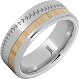 National Pastime Collection Serinium® Ring with White Ash Vintage Baseball Bat Wood Inlay and Baseball Stitch Engraving