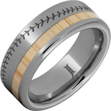 National Pastime Collection Rugged Tungsten Ring White Ash Vintage Baseball Bat Wood Inlay and Baseball Stitch Engraving