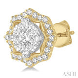 3/4 Ctw Star Lattice Lovebright Round Cut Diamond Earrings in 14K Yellow and White Gold