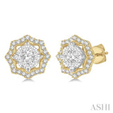 3/4 Ctw Star Lattice Lovebright Round Cut Diamond Earrings in 14K Yellow and White Gold