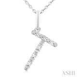 1/20 Ctw Initial 'T' Round Cut Diamond Fashion Pendant With Chain in Sterling Silver