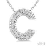 1/20 Ctw Bubble Accent Initial 'C' Round Cut Diamond Fashion Pendant With Chain in Sterling Silver