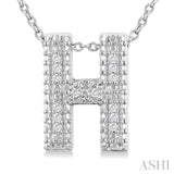 1/20 Ctw Bubble Accent Initial 'H' Round Cut Diamond Fashion Pendant With Chain in Sterling Silver