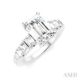 1 Ctw Emerald Shape Emerald and Round Cut Diamond Semi-Mount Engagement Ring in 14K White Gold